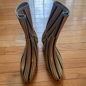 Tamara Henriques Striped Kitten Heel Rain Boots